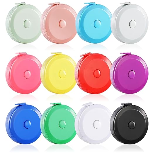 12 | 24 | 36 | 48 | 72 | 96 | 120 Pack Tape Measure,12 Colors Soft Retractable Measuring Tape 60-Inch/150cm, for Body Measuring Tailor Cloth Home Craft Measurements (12 Pack)