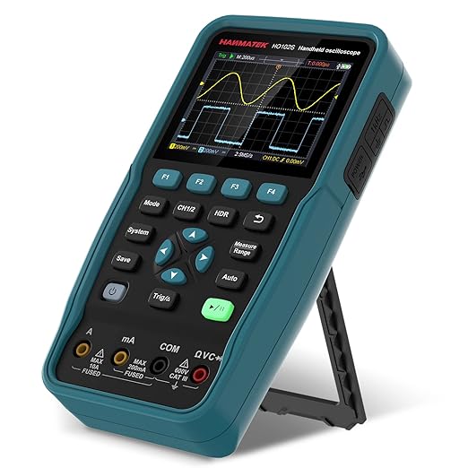 HANMATEK 3 in 1 Handheld Oscilloscope Multimeter 100Mhz Waveform Generator Oscilloscope with 2 Channels 3.5"TFT, HO102S Professional oscilloscope Multimeter with Memory Function