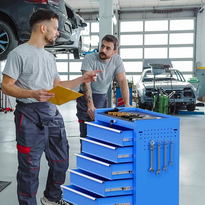 Rolling Tool Chest with Drawers, 5 Drawers Tool Chests & Cabinets, Metal Toolbox with Wheels, Lockable Storage Cabinet, Garage Tool Box with Drawers (Blue, 5 Drawers)
