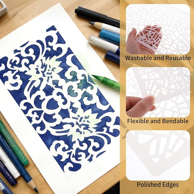 20 Pcs Abstract Texture Stencils Mixed Size Geometric Stencils - Image 3