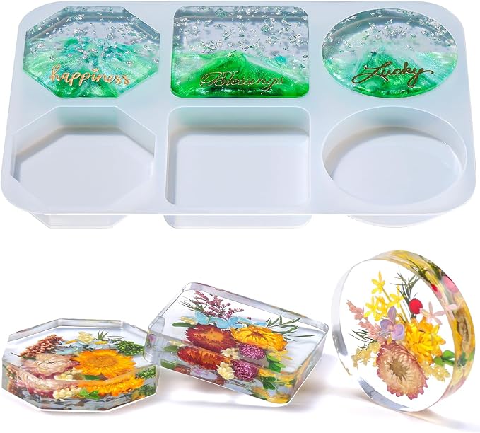 LET'S RESIN Extra Deep Coaster Resin Molds, 6 Cavity Round/Square/Octagon Shape by LETSRESIN