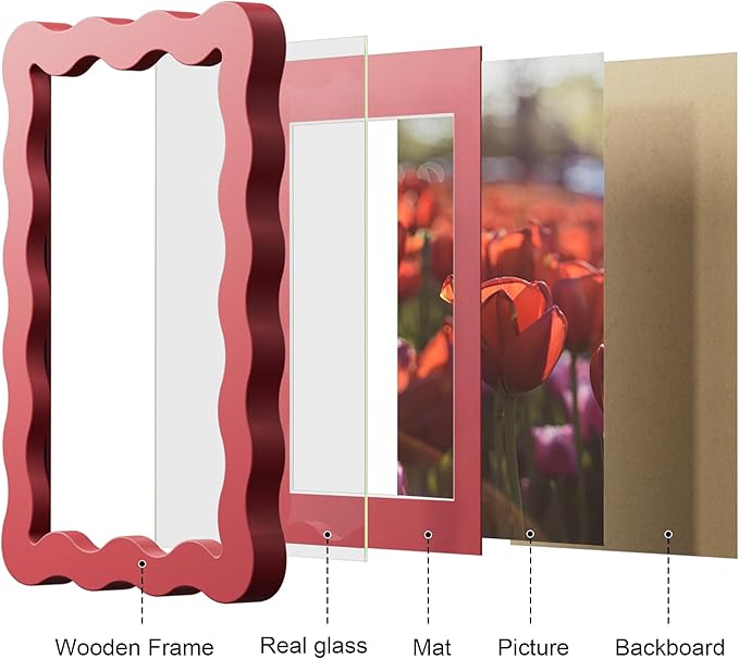 11x14 Picture Frame with Mat for 8x10, Wavy Edge Wooden Real Glass Photo Frame - Image 6