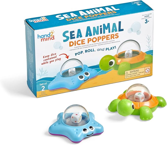 hand2mind Sea Animals Dice Poppers, Math Dice Popper, Dice Games by hand2mind
