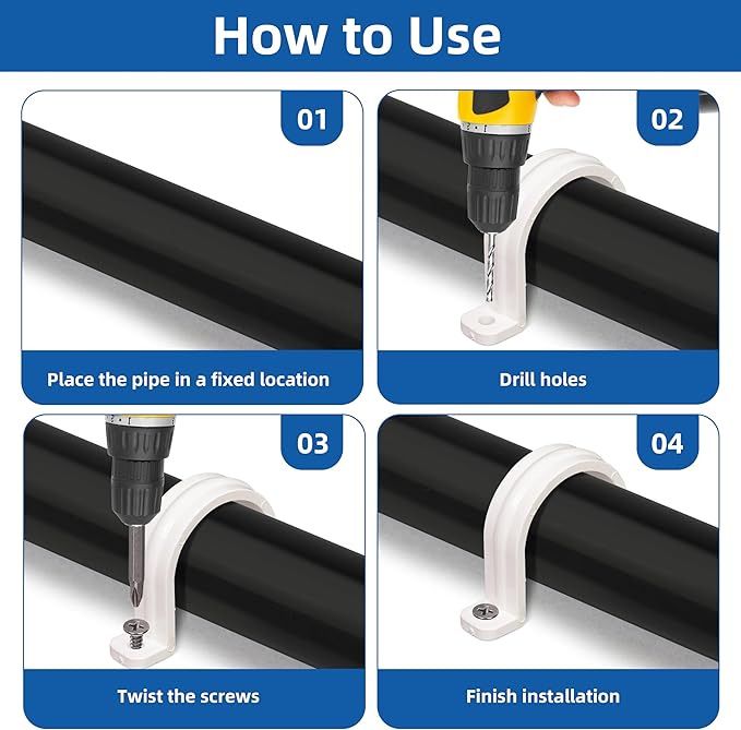 20 Set PVC conduit pipe strap clamps Φ32 MM - SCH 1 IN,Two Hole plastic pipe clips