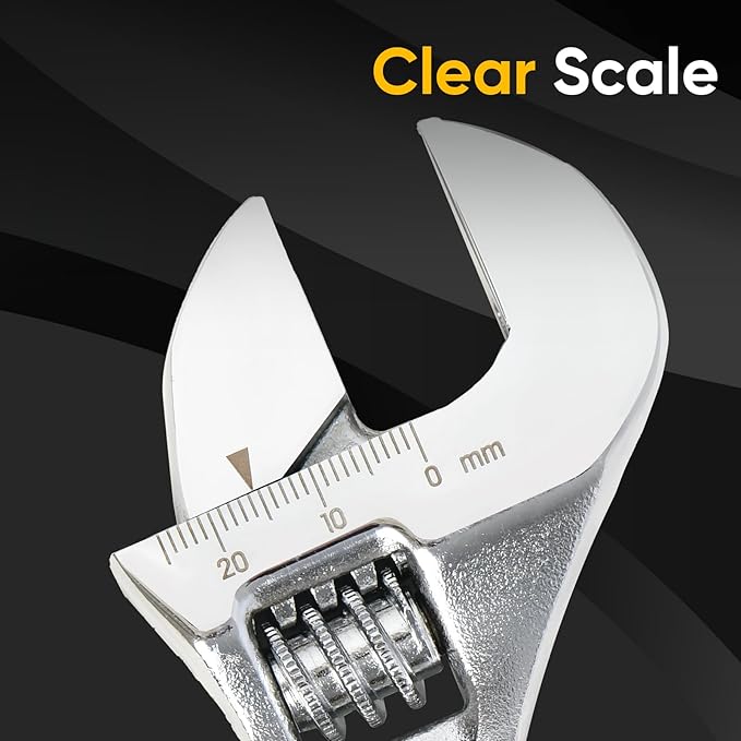 deli 8" Adjustable Wrench Heavy-Duty Chrome - Anti-Slip Grip, Smooth-Jaw, Cr-V Steel, Wide Opening for Plumbing & DIY
