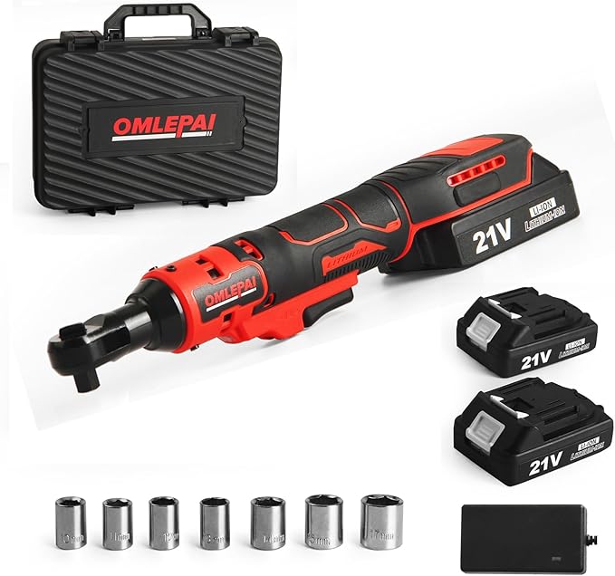 Electric Ratchet Wrench Set, 3/8" 21V Power Ratchet Tools, Cordless Ratchet Wrench, Included 6 Sockets and Charger, Variable Speed & LED Light