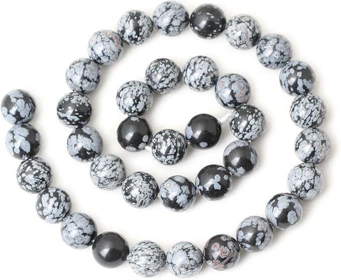 35PCS 10mm Natural Black Snowflake Obsidian Gemstone Round Loose Beads Stone - Image 2