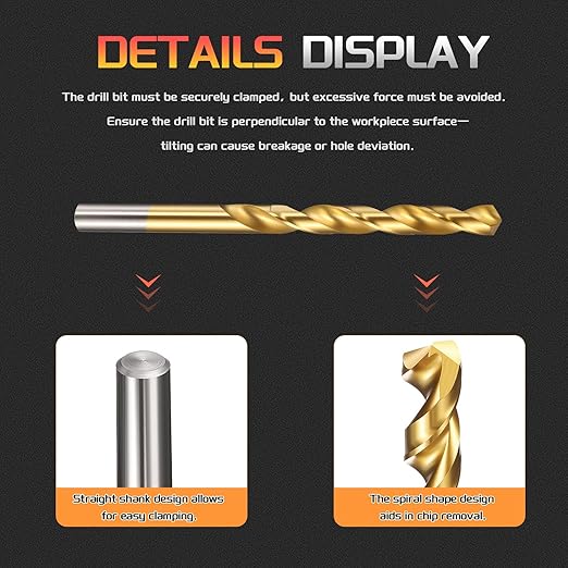 Drill Bit, 19/64" Cutting Diameter (7.541mm), 4241 HSS TiN Coated 118° Cutting Angle Versatile Jobber Bits - (Applications: for Drilling Plastic Wood Soft Thin Metal), 6-Pieces