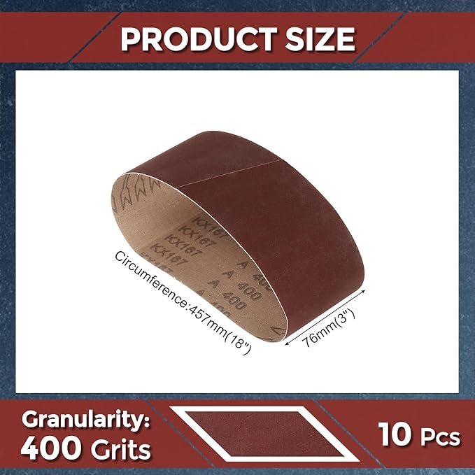 10 Pcs Sanding Belts 3 x 18 Inch 400 Grit Aluminum Oxide Abrasive Sandpaper for Belt Sander Metal Grinding Wood Working Weld Rust Removal