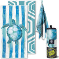 VENTURE 4TH Microfiber Beach Towel: Quick-Dry, Compact, Sand-Free, Absorbent, Sandproof and Lightweight - Perfect for Camping, Beach, and Roadtrips (Striped Turtle Design | 35x78 inches)