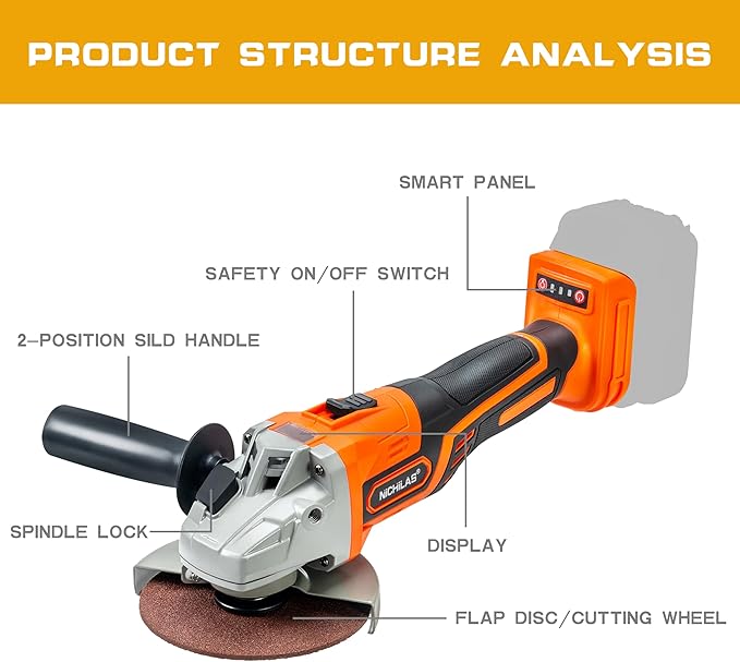 Cordless Angle Grinder Compatible with DEWALT 20V MAX Batteries, 3 Speed Adjustable Brushless Portable Grinder with LCD, M14 Spindle, 5 Inch Wheels for Cutting & Grinding (NO BATTERY)