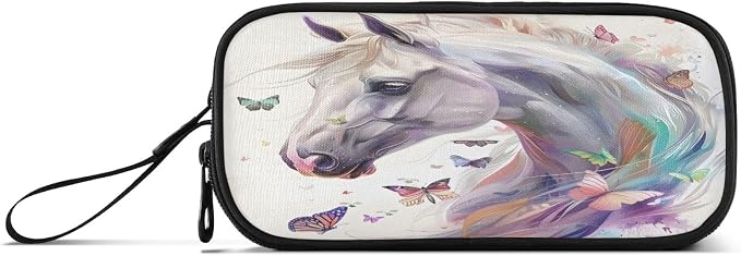 White Horse Butterflies Pencil Case Box Boys Girls Large Pencil Pouch - Image 8
