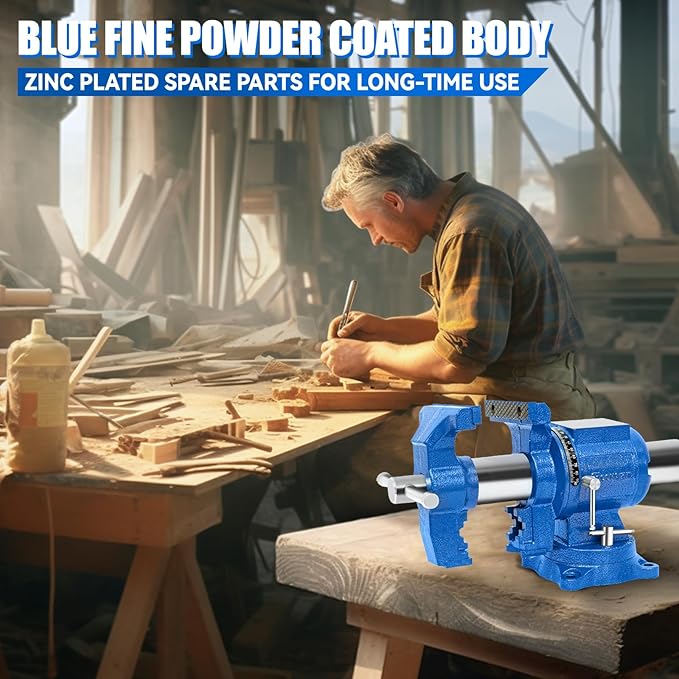 6-Inch Heavy Duty Bench Vise Ductile Iron Bench Vise 360° Multi-Purpose Bench Vice with Anvil, Clamp force 8800lbs, Blue