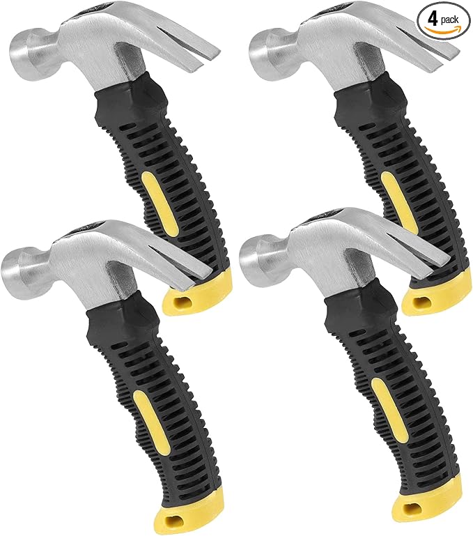 4 Pack 8 Oz Stubby Claw Hammer, Multifunction Small Mini Hammer, Bright Polished Head and Soft Comfort Grip Handle, Non Slip Nail Hammer for Household DIY Maintenance