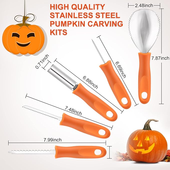Pumpkin Carving Kit Tools Halloween, 13PCS Professional Heavy Duty Carving Set, Stainless Steel Double-side Sculpting Tool Carving Kit for Halloween Decoration Jack-O-Lanterns