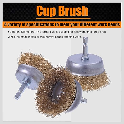 Wire Brush for Drill, 9 Pcs Brass Wire Wheel Brush for Drill, 1/4 Inch Hex Shank, Drill Wire Brush for Cleaning Rust, Stripping
