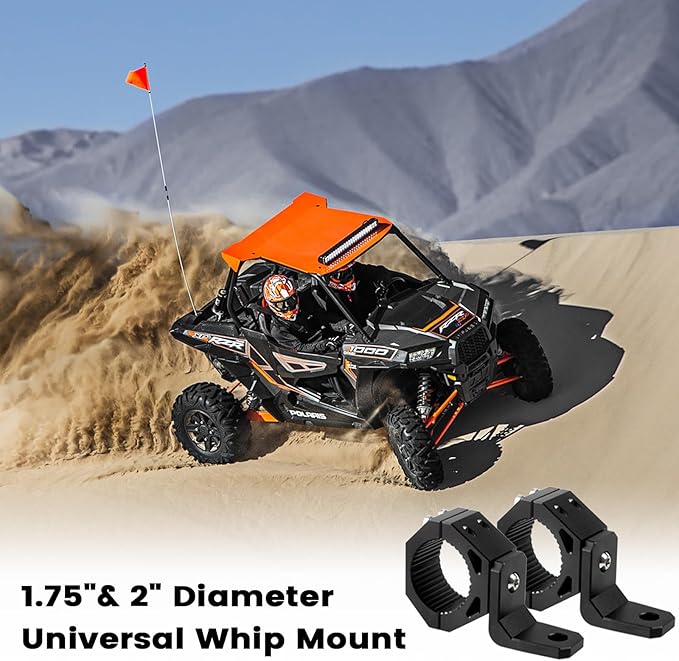 UTV Whip Mount, UTV Flag Light Mounting Bracket, Aluminium Alloy - 360° Rotating Flag Hole - Fits Perfect on 1.75" to 2" Roll Cage of Can Am Maverick X3 Polaris RZR XP 1000(Black,2PCS)