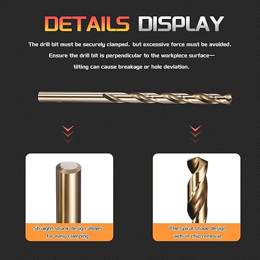 Drill Bit, #8 Cutting Diameter, 4341 HSS Gold Finish 135° Cutting Angle Number Jobber Bits - (Applications: for Drilling Soft Metal Plastic Wood), 10-Pieces