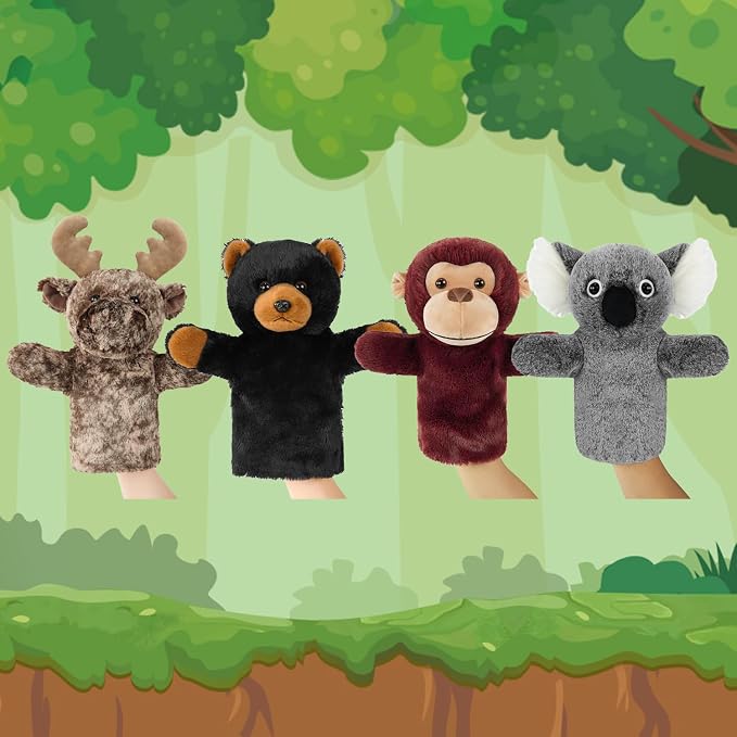 4 PCS Animal Hand Puppet Set 11'' Soft Realistic Wild Plush Puppets Toys - Image 6