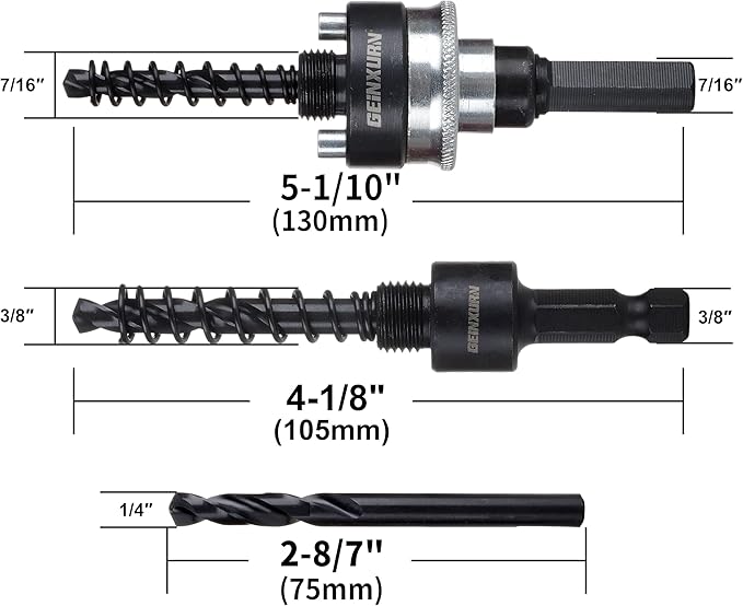 Heavy Duty Quick Change Hole Saw Mandrel, 7/16-Inch and 3/8 Inch Hole Saw Arbor with 3Pcs Central Drill/2PCS Hex wrench/2Pcs Spring