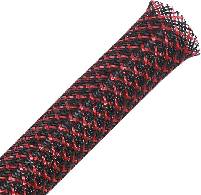 25ft - 1 inch PET Expandable Braided Sleeving – BlackRed – Alex Tech Braided by AlexTech