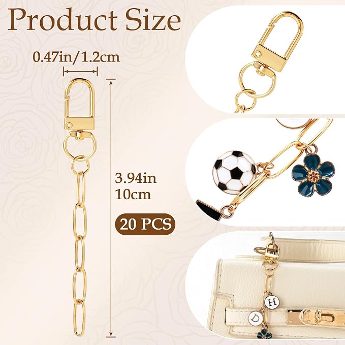 Hzopcw 20pcs Gold Keychain Making Kit, Key Ring Swivel Snap Hook Chains - Image 2