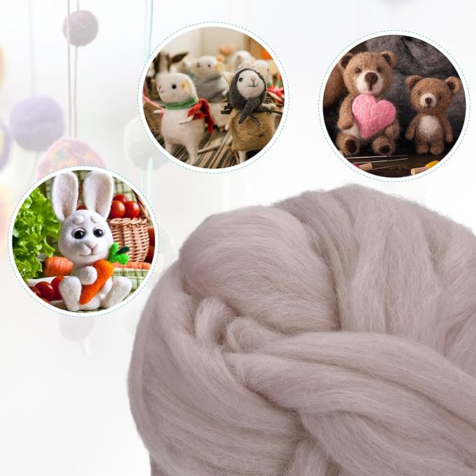 uxcell Needle Felting Wool, 3.5 Oz Nature Fibre Wool Yarn Roving - Image 4