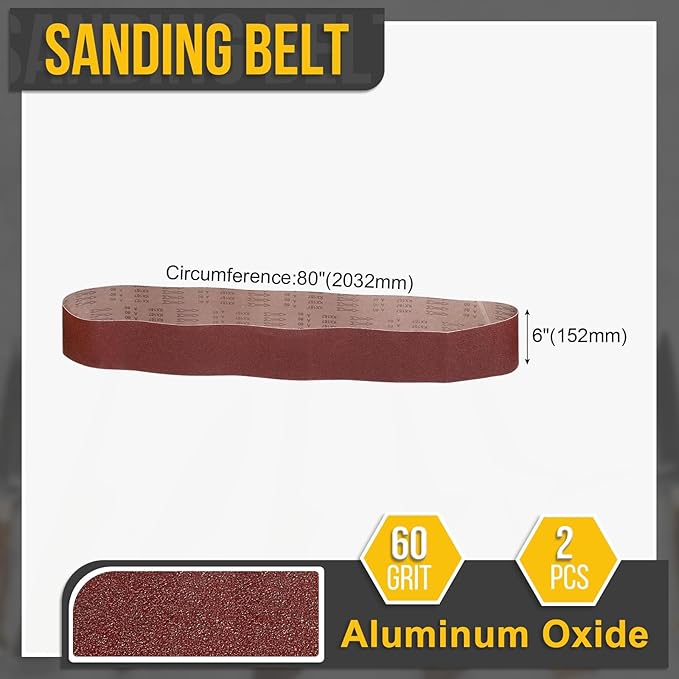 6 x 80 Inch Sanding Belt, 2 Pcs 60 Grit Knife Sharpener Belts Work Sharpening for Belt Sander Knife Carving Tool Metal Working