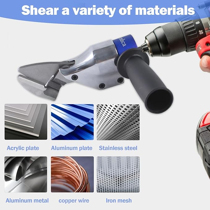Professional Sheet Metal Cutter Drill Attachment, Heavy Duty Metal Shear Attachment with 360° Pivoting Handle, Power Tool Accessory for Curved & Straight Cutting on Steel, Aluminum & Iron- B