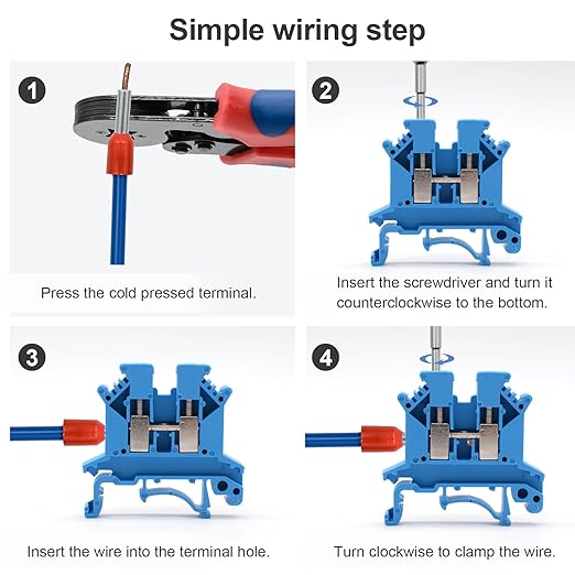 Blue UK-2.5B Rail Type Terminal Block Voltage and Current Safety Ground Terminal Block 800V 32A 2.5 Square mm 100 Pack