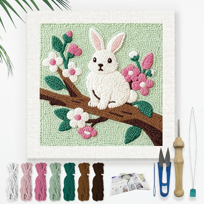Doodlream Rabbit On Branch DIY Punch Needle Embroidery Kit by Doodlream