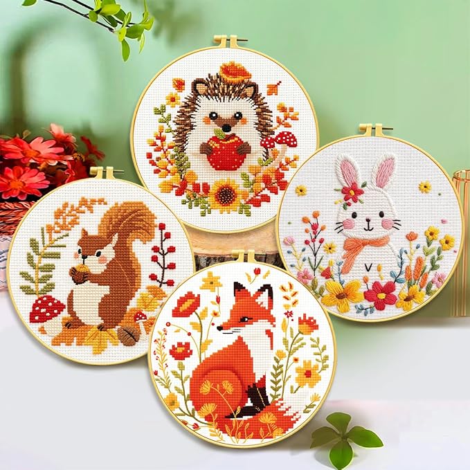 Zhenqing 4 Pack Woodland Animal Stamped Cross Stitch Kit, 11CT Printed Fox - Image 2