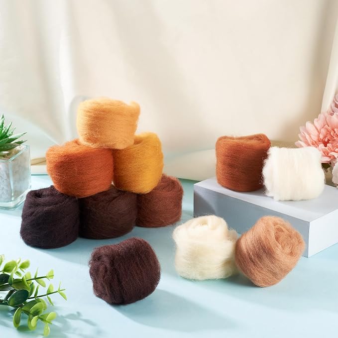 FASHEWELRY 1.94 OZ Fibre Wool Yarn Roving Brown Theme Nature Needle Felting - Image 2