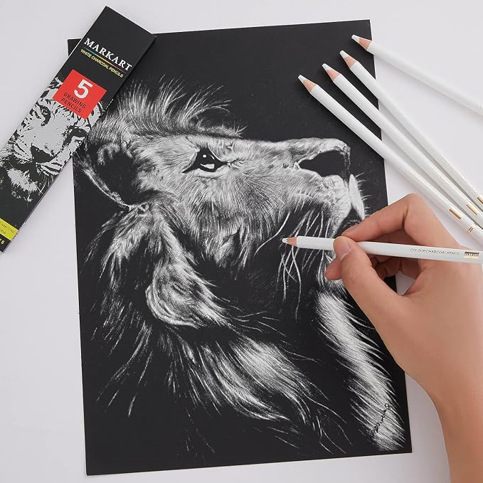 MARKART Professional White Charcoal Pencils Set, 5 Pieces Sketch Highlight - Image 7