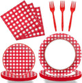 Tevxj 96 PCS Picnic Party Plates Red and White Gingham Checkered Plaid Party by Tevxj