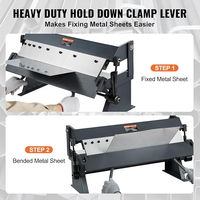 VEVOR Box and Pan Brake, 24in, Portable Metal Bender with 0-135° Bending Angle, Capable of Handling 20 Gauge Low Carbon Steel & 14 Gauge Aluminum, with 5 Adjustable Fingers for Sheet Metal Bending