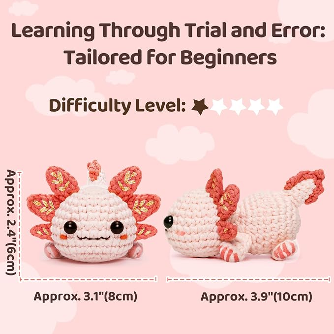 Mewaii Crochet Kit for Beginners, 3 Pack Axolotl Craft Set | 40% Extra Yarn - Image 5