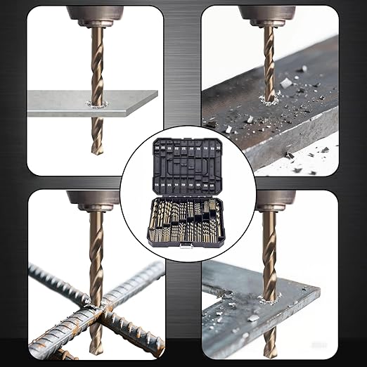 Cobalt Drill Bit Set for Hardened Metal and Stainless Steel, 122Pcs M35 High Speed Steel Twist Jobber Metal Drill Bits 1/16"-1/2", with Plastic Index Storage Case
