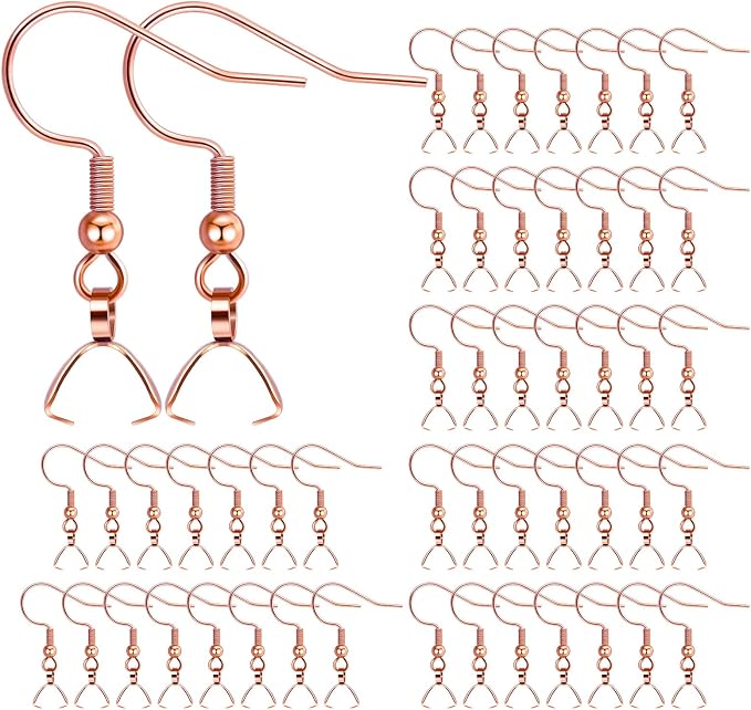 Earring Hooks 50PCS/25Pairs, Stainless Steel Rose Gold Ear Wires Fish Hooks by MENKEY