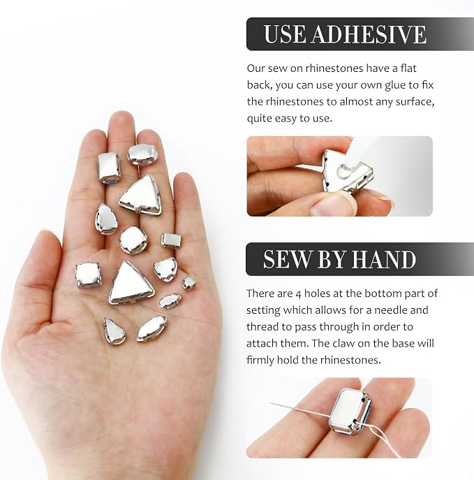 Dowarm White Sew on Rhinestones 104 PCS Mixed Shapes Glass Sew on Crystals - Image 4