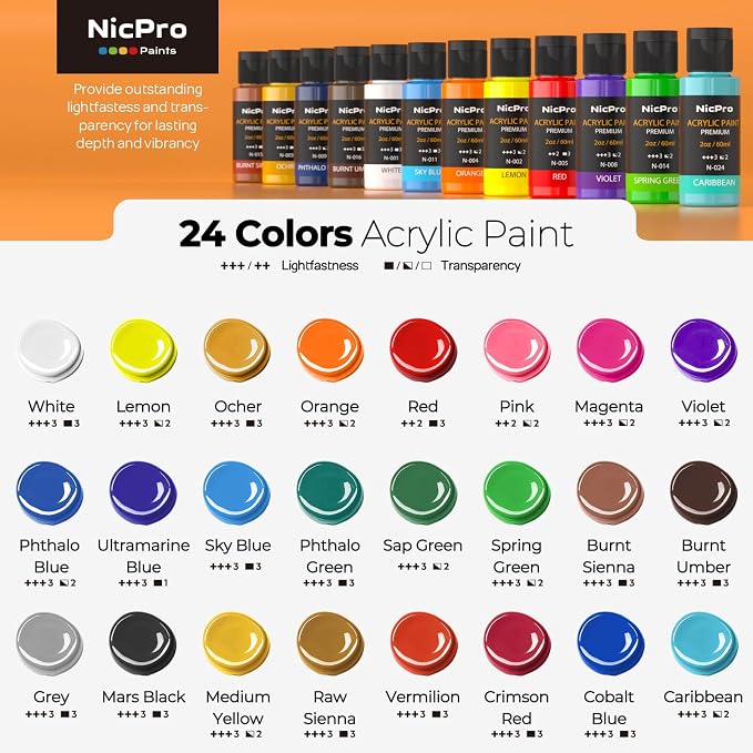 Nicpro Acrylic Paint Set, 24 Colors - Image 3