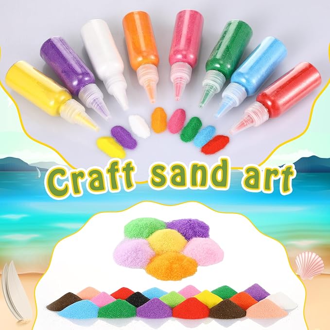 Sliner 74 Pcs Sand Art Kits Includes Shell Bottles, Colored Sand, Mini Funnels - Image 3
