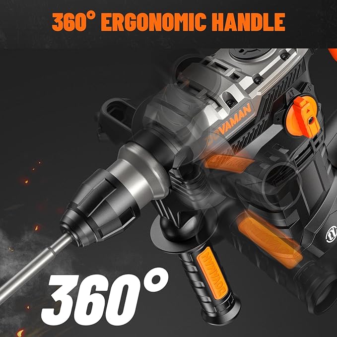 RH15A 1-9/16'' SDS-Plus Rotary Hammer Drill, 12.5Amp Heavy Duty Rotary Hammer with 4 Functions, Safety Clutch, Vibration Control, Corded Demolition Hammer for Concrete, Drill Bits and Chisels Included