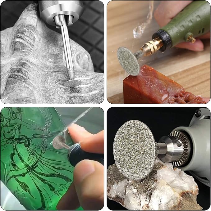 Stone Carving Set Diamond Burr Bits Compatible with Dremel, 17PCS Polishing Kits Rotary Tools Accessories with 2.35mm 3mm Shank T Shape for Carving, Engraving, Grinding, Stone, Rocks, Jewelry, Glass