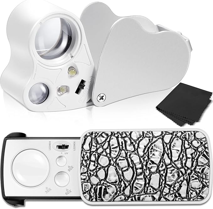 2 Pieces Jewelers Loupe 30X 60X 90X Illuminated Eye Loupe Magnifier Jewelry by Jetec