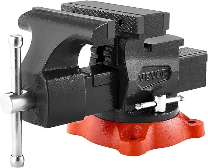 VEVOR Bench Vise, 5.5" Jaw Width, 5.5" Max Jaw Opening Multipurpose Vise with 360° Swivel Locking Base, 2.8" Throat Depth, Heavy Duty Ductile Iron Workbench Vise, Two-Way Jaws for Clamping Round Pipes