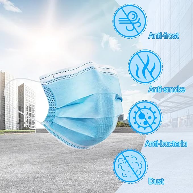 Jointown Disposable Face Mask - 3 Ply Filter Protection Face Masks, 50 Pack Blue
