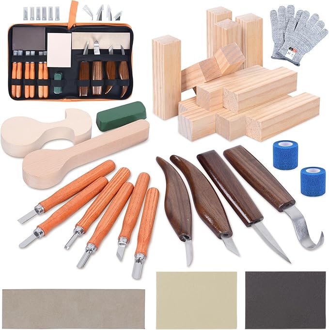 Ninonly 42pcs Wood Carving Tools Kit, Wood Whittling Knife Set by Ninonly
