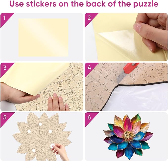 Bodhipnjoy Wooden Puzzles for Adults, 500 Pieces Stainless Glass Lotus Flower - Image 6