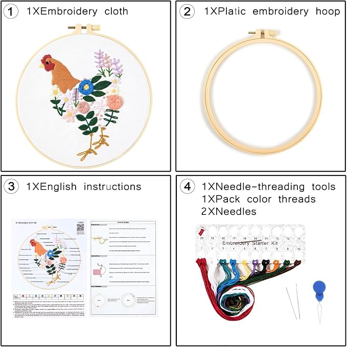 Crafmanoe Hand Embroidery Kits for Beginners Adults, Floral Stamped Cross - Image 2